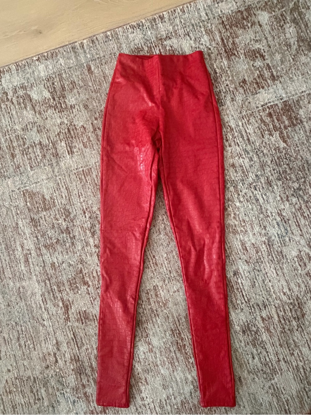 naked wardrobe Red Faux Leather High-Waist Leggings